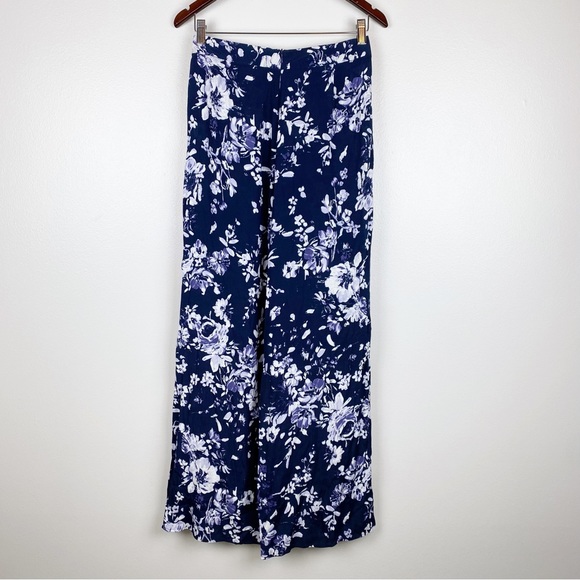 Lulu's Auckland Navy Blue Floral Print Wide-Leg Pants Size L - Picture 5 of 9